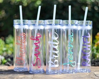 Skinny Tumbler Personalized Cup, Bachelorette Gift for Bride and Bridesmaids with straw