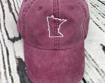 Minnesota hat, State of Minnesota baseball hat, Minnesota baseball cap, Pigment dyed hat, State outline hat, Gameday hat, State outline
