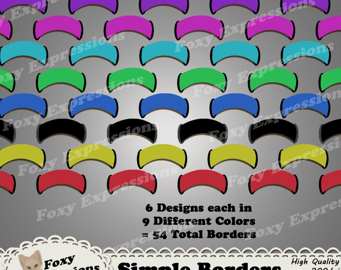 Simple Borders comes with 6 designs and 9 different colors each. Large Dots, Tiny Dots, Bubble Dots, Dashes, Rectangle Designs, and Ribbons