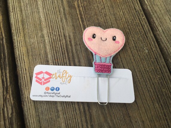Heart Hot Air Balloon Clip/Planner Clip/Bookmark. Valentine's planner clips