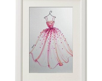 ORIGINAL Fashion Illustration-The Pink Dress