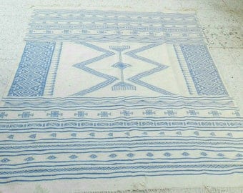 Big White rug, white and blue kilim rug, Margoum kilim, white rug, Kilim rug, Moroccan rug, blue rug, area rug, Moroccan rug, kilim