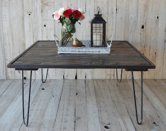 Square Coffee Table with 16" Hairpin Legs in a Dark Walnut Stain