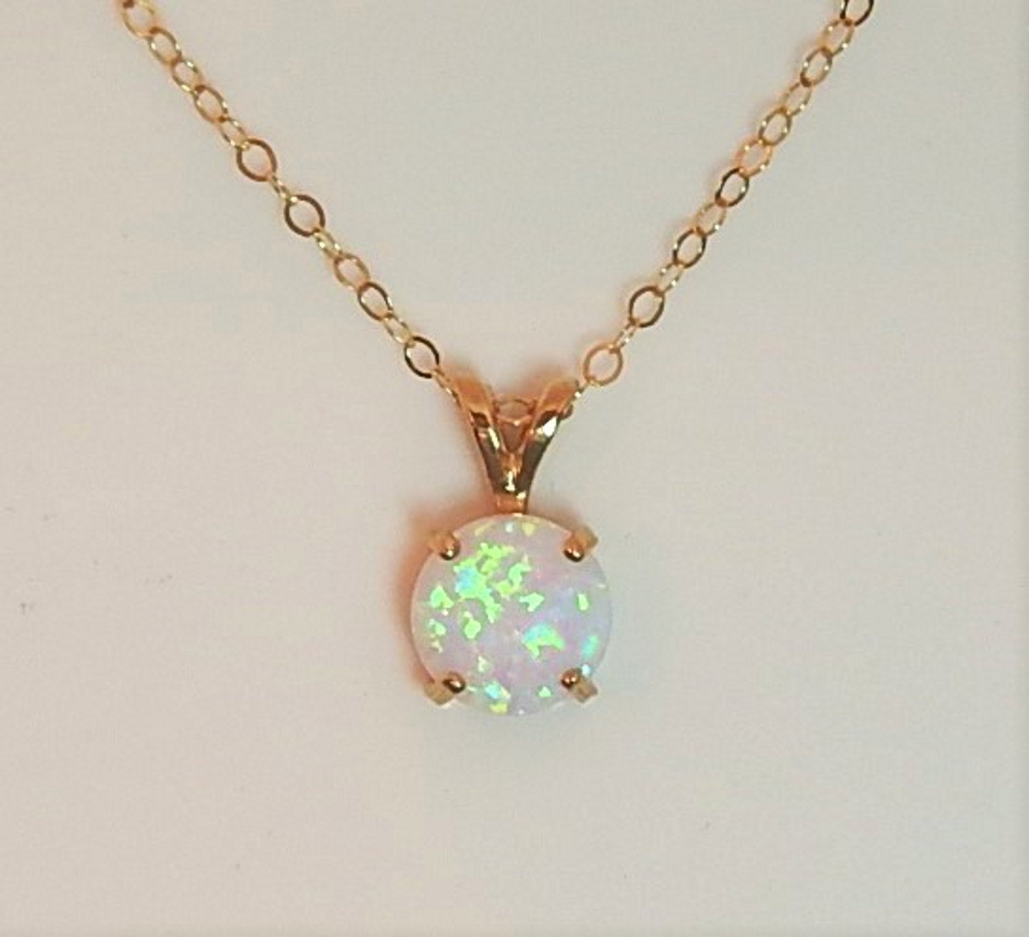 October Birthstone Necklace White Opal Gemstone Necklace