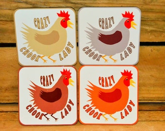 COASTER/FRIDGE MAGNETS - set of x4 - chickens!