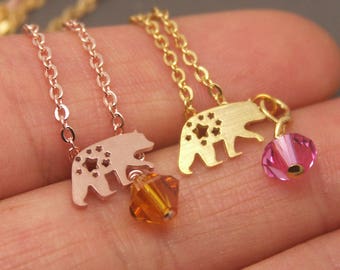 Polar Bear Necklace, Baby Bear Necklace, Bear Cub Necklace, Bear Jewelry,Animal Necklace,Personalized Birthstone Necklace,Grizzly Bear NB866