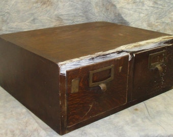 Wooden 2 Drawer File Cabinet Organizer Vintage Storage Library Card Courthouse d