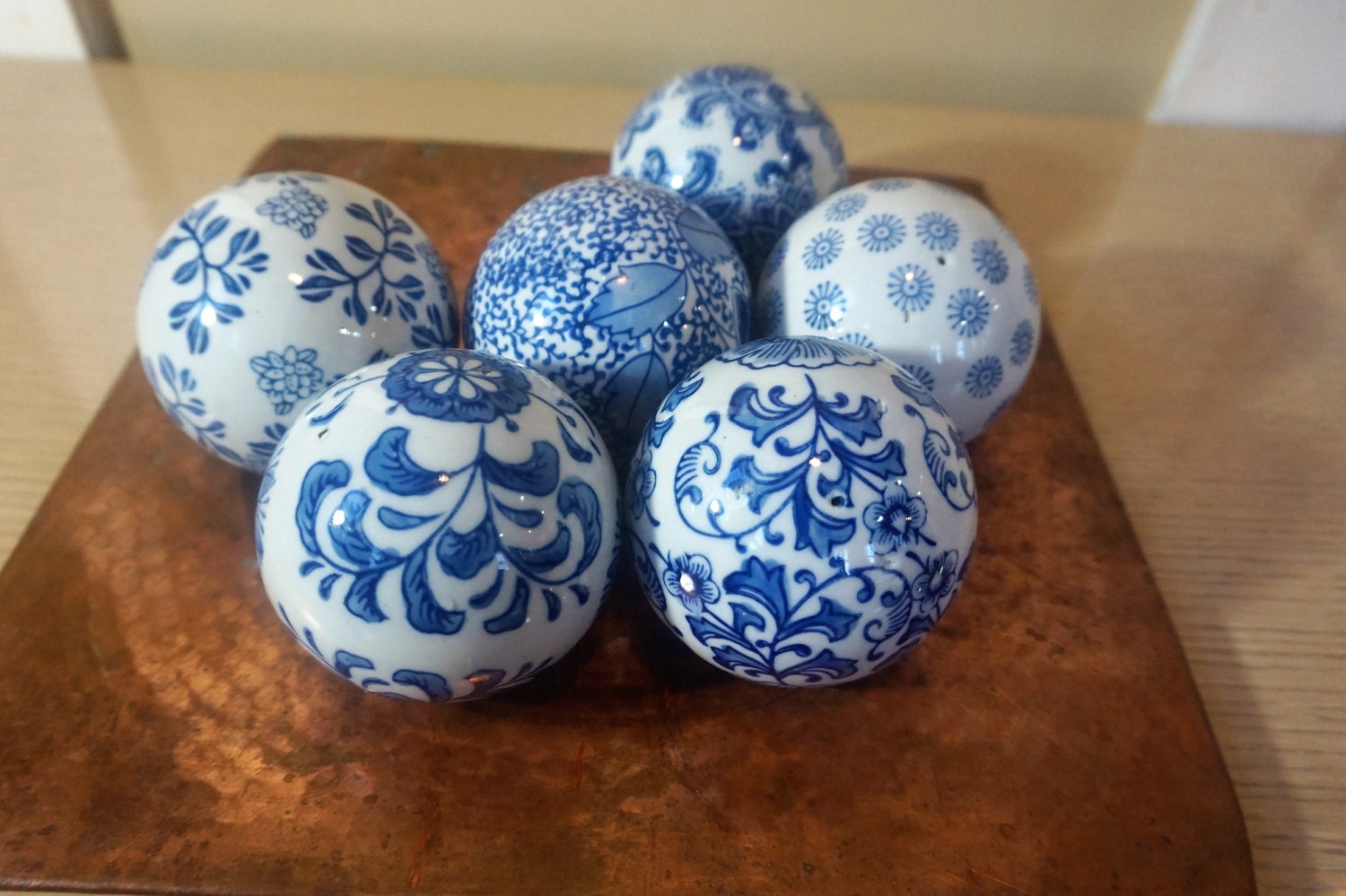 Ceramic Porcelain Blue and White Decorative Spheres Orb