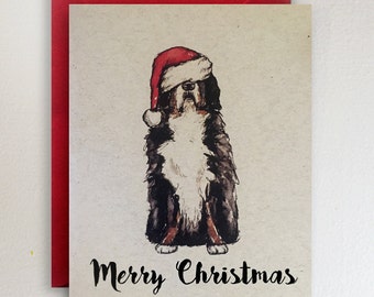 Bernese Mountain Dog - Merry Christmas Card / Santa Hat / Berner