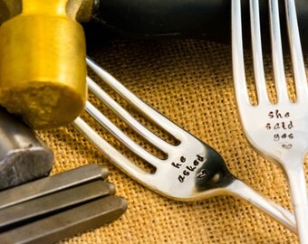 Mr and Mrs Forks / He Asked She Said Yes / Engagement Gift / Wedding Forks / Engraved Forks