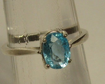 Natural paraiba blue apatite 1.11 ct & sterling silver 925 ring size 7