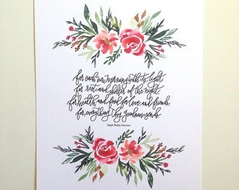 Prayer of Thanks -Ralph Waldo Emerson Hand Lettered Art Print