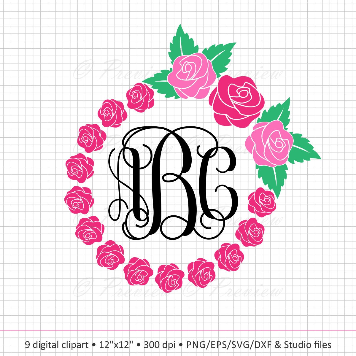 Buy 2 Get 1 Free! Digital Clipart Rose Monogram Frame ...