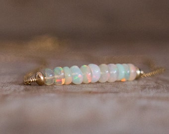 Welo Opal Necklace in Gold or Silver, October Birthstone, Precious Gemstone Jewelry, Ethiopian Opal, Flashy Opal Necklace, Wife Gift