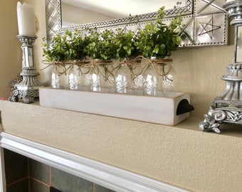 5 Quart Mason Jar Centerpiece, Farmhouse Table Decor, Boxwood Table Centerpiece, Rustic Mason Jar Centerpiece, Planter Box with Mason Jars