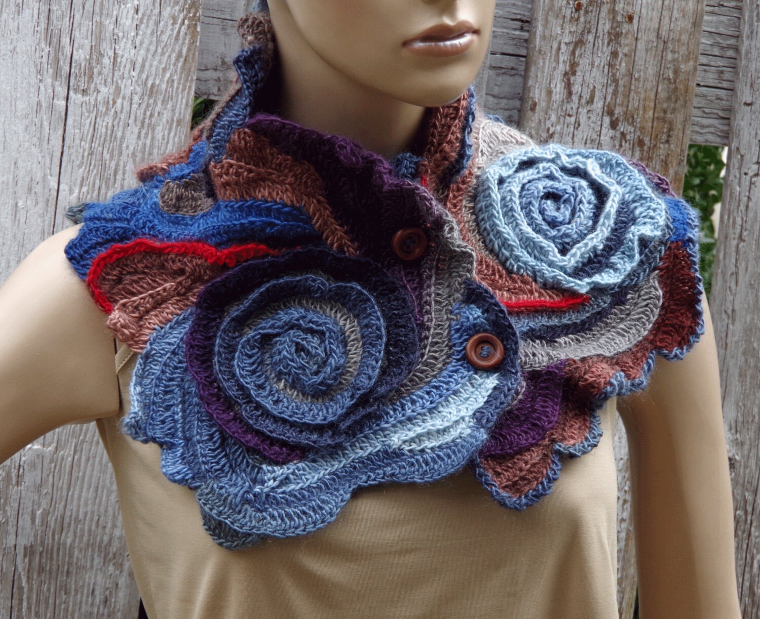 Crochet Neck Warmer Roses Scarf Freeform crochet by Degra2