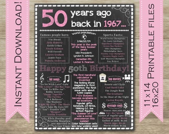 50th Birthday for Her 50th Birthday Chalkboard Sign 1967