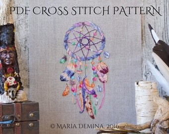 Watercolor Dream Catcher PDF cross stitch pattern / instant download; pattern finish picture available