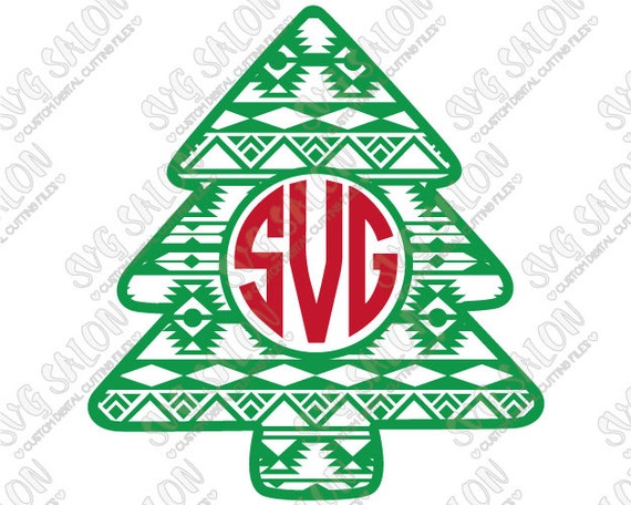 Download Aztec / Tribal Christmas Tree Circle Monogram Frame by SVGSalon