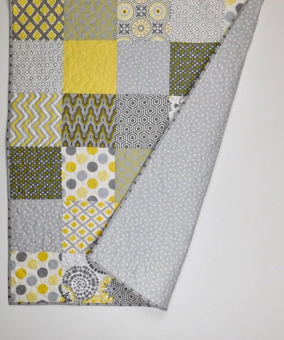 Yellow and grey baby Quilt baby bedding Crib quilts grey
