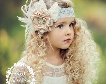 Girls Headbands, Flower feathers headband girl headband,couture headband, Baby girls headband Baby headbands lace headband Hair Bows wedding
