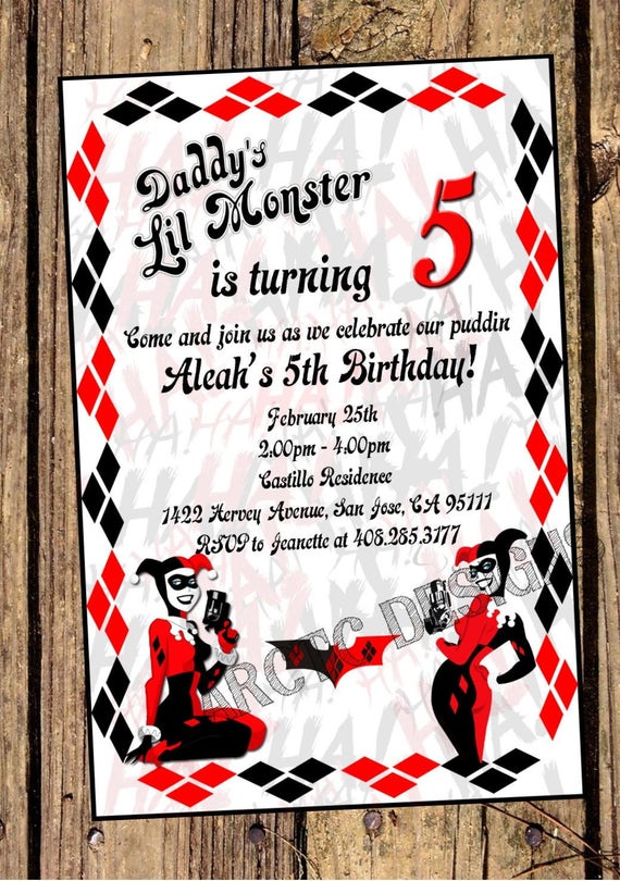 Harley Quinn Birthday Invitations 3