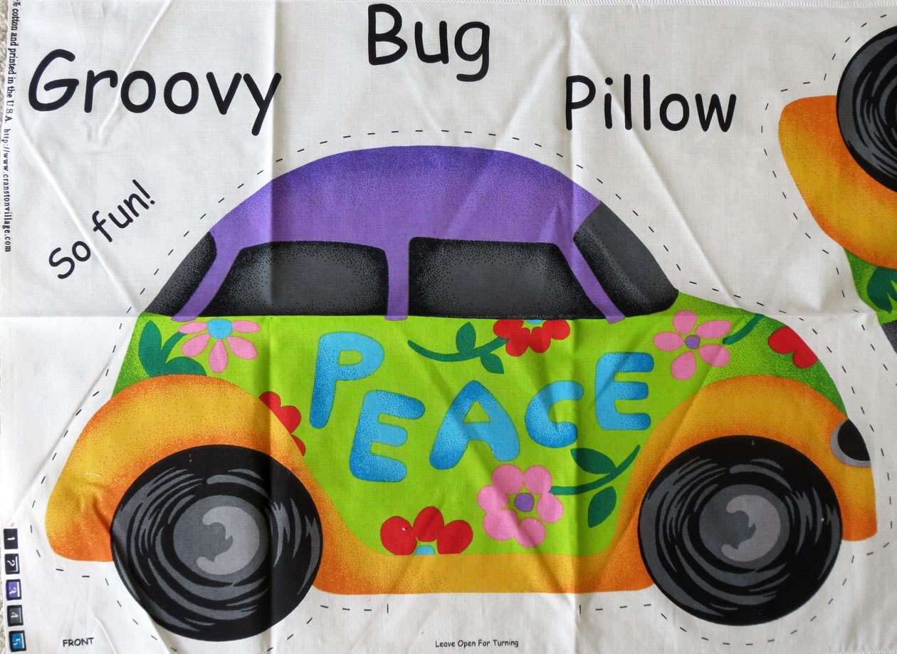 Love Bug Fabric Cut and Sew Fabric Groovy Bug Pillow