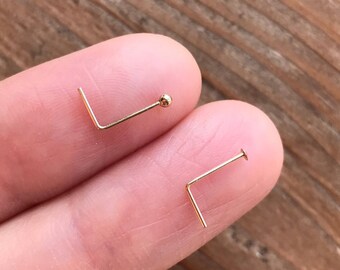 Super Thin 24 gauge tiny ball/flat top 14k GOLD filled nose stud L shape nose ring dainty everyday tragus/nose jewelry