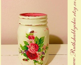 Cottage shabby chic mason jar pencil holder/dorm decor/brush holder/desk accessories/office organization/classroom decor/centerpiece