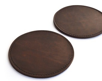 Round Lined Leather Coasters Handmade Leather Coasters Leather Coaster Set Round Coasters Set of Drink Coasters