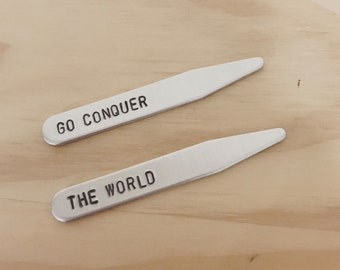 Personalized collar stays, custom collar stays, groomsmen gift, wedding gift set, hand stamped collar stays