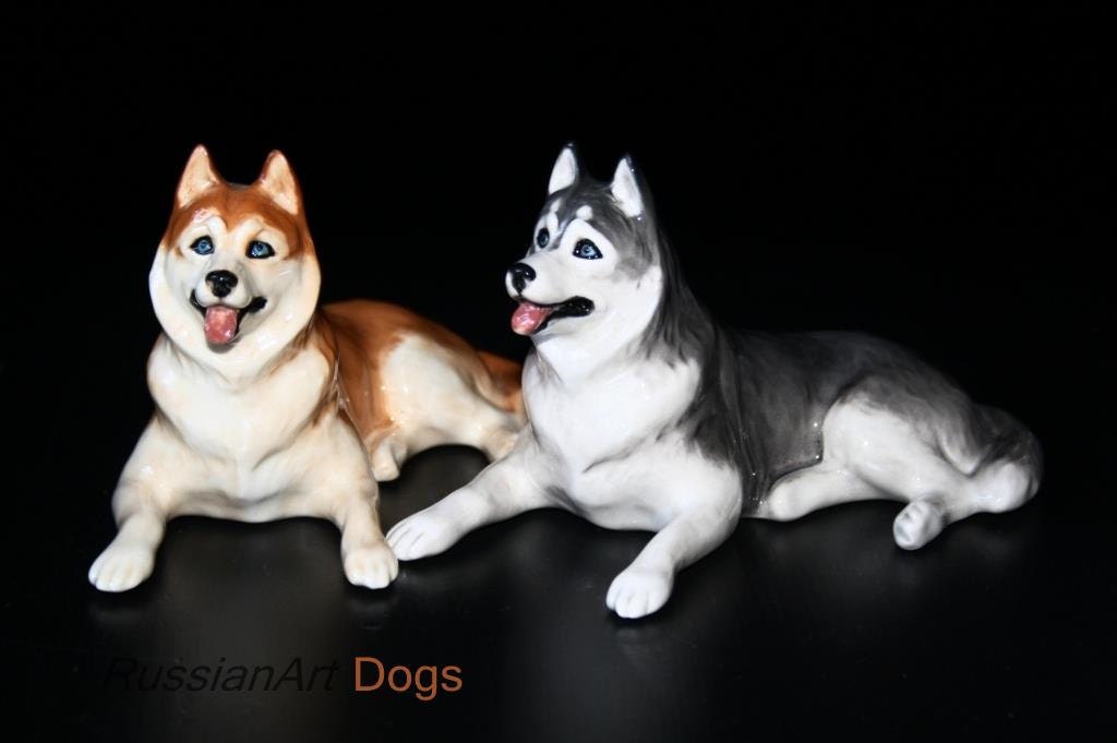 Siberian husky dog porcelain figurine handmade statuette