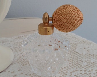 Vintage Glass Perfume Bottle with Atomizer Metal Gold Top