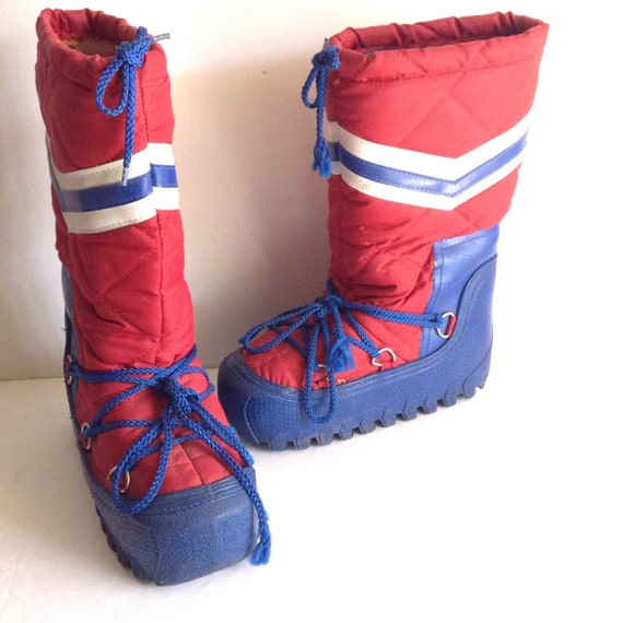 Vintage 1970's RED White and Blue MOON BOOTS Nylon Snow