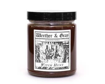 WITCH HUNT, Scented Candle, Gothic Decor, Salem Candle, Soy Blend Wax, Dark History, Halloween Candle, Witches, Wood Candle, Antique Art