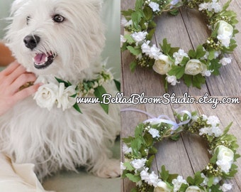 Dog wedding Collar Dog flower collar White dog collar, Girl dog collar, Dog wedding crown dog wedding attire dog of honor etsy