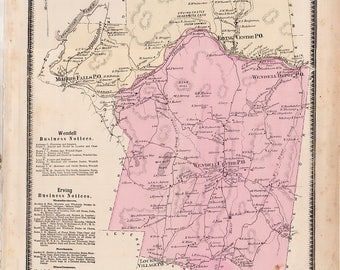 Erving and Wendell, Massachusetts 1871 Map original from Beers Atlas - in good shape B23