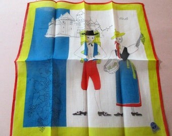 Vintage Switzerland Swiss Souvenir Hanky Handkerchief Folk Costumes All Cotton