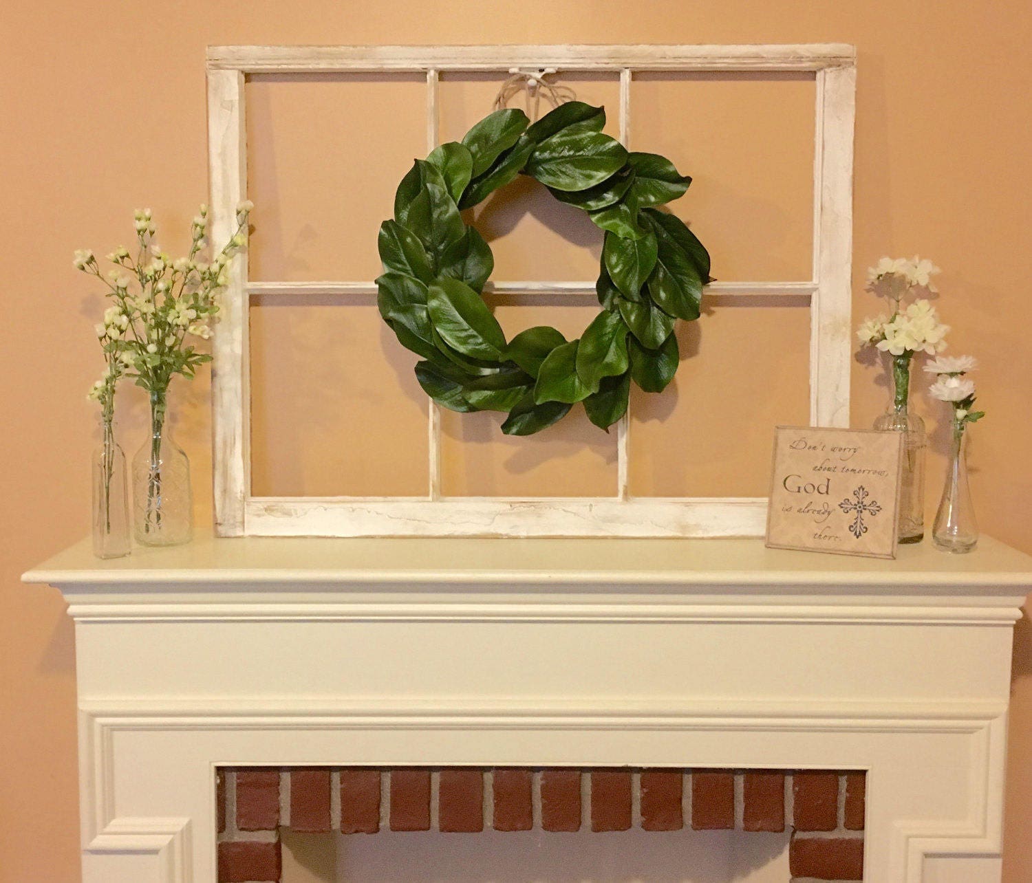 Old Window Frame Magnolia Wreath Farmhouse Decor Fixer