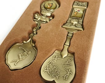 Vintage Olympic Souvenir Spoons 1988 Seoul South Korea Gold Brass Bronze Tone Olympiad Commemorative Collectible Memorabilia Sports