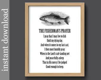 Fishermans Prayer, fish printable, Father gift, fisherman gift, fish wall art, fish decor, fish quote print, fish black and white, fish gift