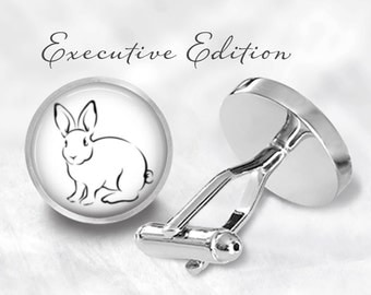 Bunny Art Cufflinks - Rabbit Cuff Links - Easter Cufflinks - Gift for Him (Pair) Lifetime Guarantee (S0151)