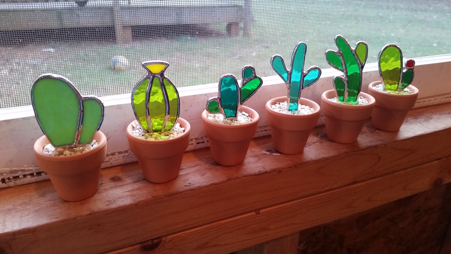 Set of 6 Stained glass cactus Great gift for the plant or