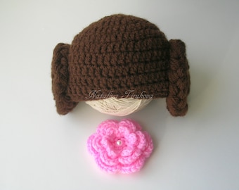 Crochet Princess Leia Hat/Star Wars hat/Crochet Princess Leia hat/Baby/Newborn Photo Prop/Starwars Baby Girl/Star Wars/Halloween Hat