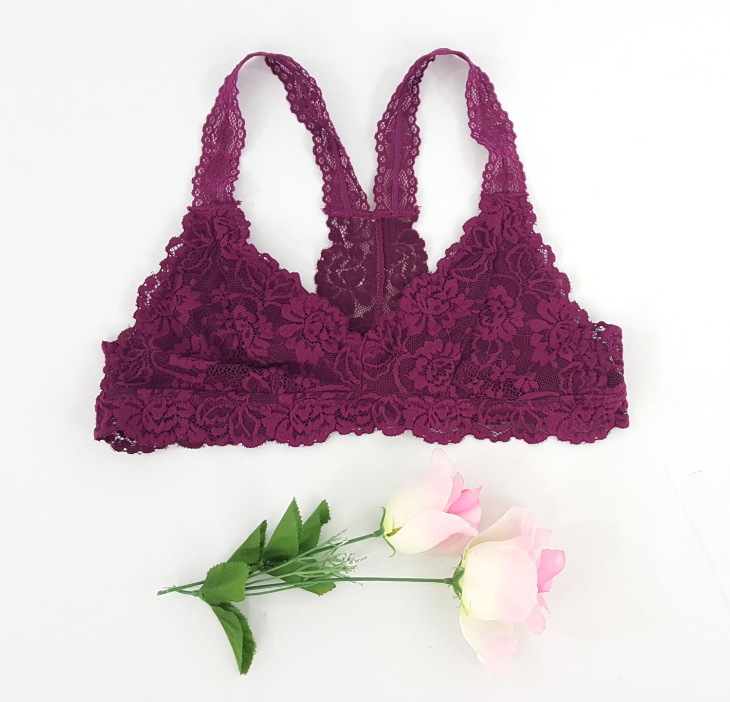 Racerback Lace Bralette Bustier Bra Top Sheer un padded MESH