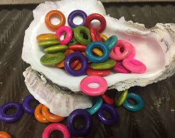 SUPPLY: 50 Wood Rings Beads / Rainbow Wood Rings / Hand-Painted / Spacer Beads / Assorted Colors /Craft Beads/ Large Hole Beads.{A1-1#00004}