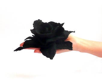 Black Felted Brooch, Felt Brooch, Felt Flower Brooch, Felted Flower Brooch, Felt Flower, Felt Jewelry,Felt Flowers,Gift For Her,Black Flower