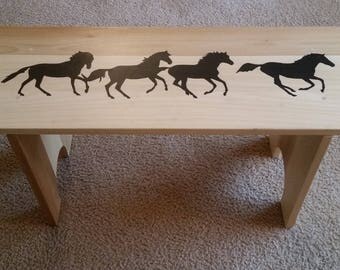Mud Room Bench-Wild Stallions