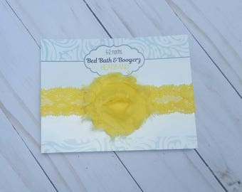 Baby Yellow flower lace Headband- baby headband, flower head band, 1" lace, baby hair accessories, baby shower gift, baby hairbands