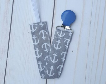 Grey anchors pacifier clip- nautical baby, nuk soothie gumdrop, universal paci holder, binky, baby accessories, gender neutral gift, B3G1